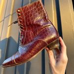 Kenneth Cole Vintage Embossed Brown Croc Lace Up Booties Photo 0