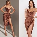 House Of CB Women Reva Satin Gathered Corset Dress Toffee Size XS $255 NEW Photo 1