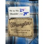 Wrangler  Western Snap‎ Shirt Plaid Long Sleeve Cowboy Blue White Silver Treaded Photo 2