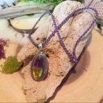 Handmade Bi-Color Tourmaline pendant on purple silk cord Photo 0