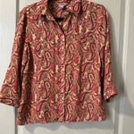 Laura Scott  Petite Medium Red and Tan Paisley Button Down Shirt Casual Office Photo 0