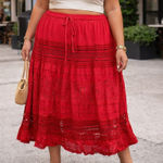 Vintage Red Tiered Maxi Skirt Boho Flowy Long Skirt Cottagecore Prairie XL Photo 0