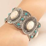 Bohemian Retro Style Silver Color Elastic Women's Turquoise Bracelet Bangle Jewelry Gift Faux Fashion Jewelry Photo 3