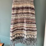 Cato Open Front Cardigan Sweater Loose Knit Fringe Neutral Beige Navy 22/24 W Photo 2