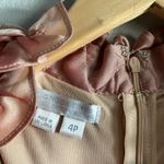 LONDON TIMES vintage Halter Ruffle Neck Cocktail Dress Peach Rose Gold Satin Orange Size 4P Photo 2