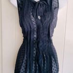 Loft Swiss Dot Bow Tie Button Down Pleated Navy Blue Blouse Sz Small in EUC Photo 0