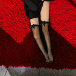 Black Bow Thin Light Smooth Tights Over The Knee‎ Socks Stockings One Size Photo 3