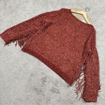 NWT BiBi Chenille Fringe Longsleeve Sweater Boho Western in Vintage Brick XL Orange Photo 9