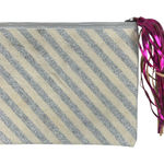 Wknd Wyfr Stripe Silver Metallic Pink Fringe Pouch Cosmetic Toiletry Clutch Bag Photo 0