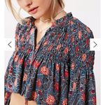 Ghospell Raindrop Floral Balloon Sleeve Smocked Crop Blouse Small Long Sleeve Gray Photo 1