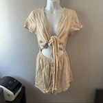 Princess Polly  Tan Tie-Front Linen Blend Romper Photo 3