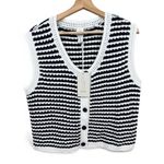 Joie  Navy and White Striped Button Knit Vest Top Sleeveless Size L Photo 0