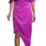Elliatt  Carson Satin One Shoulder Asymmetric‎ Midi Dress Purple Orchid New Photo 0
