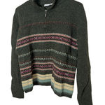 Vintage NorthCrest Womens Fair Isle 1/4 Zip Lambswool Blend Sweater Size L Green Size L Photo 0