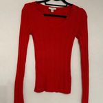 Topshop Red Ribbed Long Sleeve Knit Top Slim Fit V-Neck Shirt Womens Size 0-2 Photo 4
