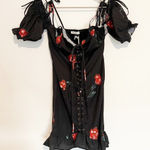 NWT Starlow Senorita Floral‎ Dress in Black Red Dainty Milkmaid Edgy New Size XS Photo 0
