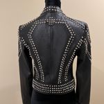 Genuine Leather Studded Crop Jacket Coat Blazer Cardigan Parka Slim Fit Rhinestones Black Size M Photo 2