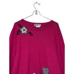 Timber Lea Women's Sweater Vintage Embroidered Floral Cat Boxy Fit Knit Medium Pink Photo 3