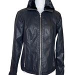 Baccini Women's Faux Leather Aviator Jacket Black Fur Collar Full Zip Size Large Photo 0