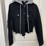 Black Label  Black Denim Jacket with Gray Hood Photo 0
