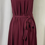 NEW Kirundo XL Chic Burgundy Halter High Neck Pleat Retro Midi Dress Minimalist Purple Photo 0