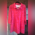 Vineyard Vines  Sankaty Bamboo Lattice Margo UPF Shirt Dress 3/4 Sleeve Pink XL Photo 1