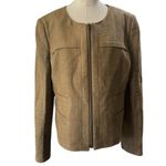 Ann Taylor Brown collarless full zip textured Blazer Jacket Size 14 Photo 1