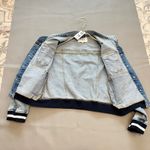 Pistola Denim Trucker Jacket Distressed Light Wash Varsity Cuffs Size L Photo 5