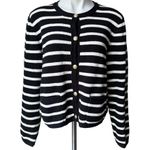 J.Crew Emilie Sweater Lady Jacket in Black Ivory Stripe Knit Cardigan, Sz XL Photo 4