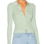 Rag and Bone  Cashmere Navaya Polo Cardigan Size Large Ribbed Mint Green Photo 0
