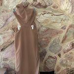 Commense Crisscross Cutout Halter Split Knit Long Dress size small Tan Photo 2