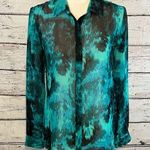 Vince Camuto  Sheer Button Down Shirt Teal Blue Green Print-Small Photo 0