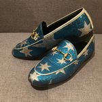 Gucci | Jordaan Blue Star Silver Metallic Loafers with Gold Horsebit Size 34.5 Photo 2