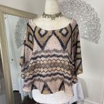 Wet Seal  Boho Cream Tan Brown Crochet Knit Bat Sleeve Shawl Top OS Photo 4