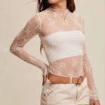 White Lace Sheer Long Sleeve Boatneck Top Sz M NWT Size M Photo 0