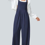 Halara Navy Blue Wide Leg Jumpsuit Overalls Women's XL Pleated Pockets Photo 0