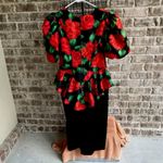 Mr. Mort Dress Black Red Floral Puff Sleeves Wedding Party Art Deco VTG… Size 8 Photo 5