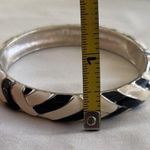 Vintage Hinged Black and White Striped Across Enamel Bracelet Tone Photo 5