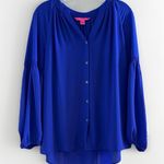 Lilly Pulitzer  womens sz S royal blue‎ Anela button down long sleeve blouse Photo 2