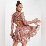 ASOS  DESIGN tiered ruffle floral jaquard mini dress ruffle cutout skirt metallic Photo 1