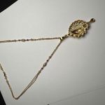 Indian Pink / Clear Rhinestone Pendant Gold Tone Necklace 18 Inch Photo 3