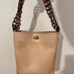 Handmade Tan Leather Bucket Bag | Shoulder or Crossbody with Acrylic Chain Strap Photo 2