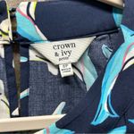 Crown & Ivy Dolphin Dress Sleeveless Cinched Waist Keyhole Back Button Blue 4P Photo 3