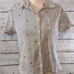 Sag Harbor 100% Cotton Button Down Short Sleeve Striped Embroidered-Medium Photo 0