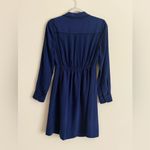 Madewell  Silk Shirt Dress Navy Blue Size 0 Long Sleeve Collared 100% Silk Photo 4