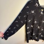 Loft  Black V Neck Tie Back White Bird Long Sleeve Bird Blouse XS Flowy Oversized Photo 8