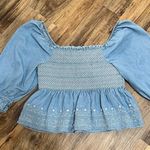 American Eagle Smocked Square Neck Babydoll Top Blue Size S Photo 3