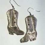 Gold Tone Fabric Cowboy Boot Earrings Silver Photo 1
