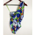 ZARA Womens One Shoulder Bodysuit Floral Green Blue Small Photo 4