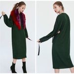 ZARA Greenish Black Ribbon Long Sleeve Midi Dress Green Size S NEW Photo 1